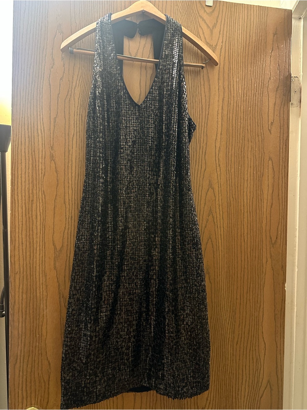 Cache Black Sleeveless V-Neck Shimmer Dress